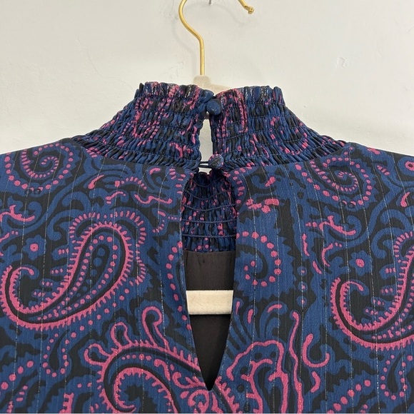 ModCloth Pink Navy Black and Gold Paisley Mini Dress Long Sleeves Size Small - Picture 5 of 13